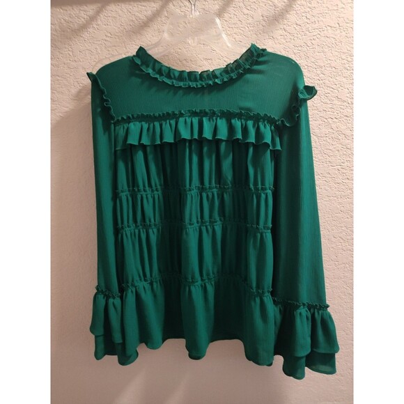 Amaryllis Blouse Kelly Green Longsleeve Ruffled Large Flowy Modest Feminine - Picture 1 of 6